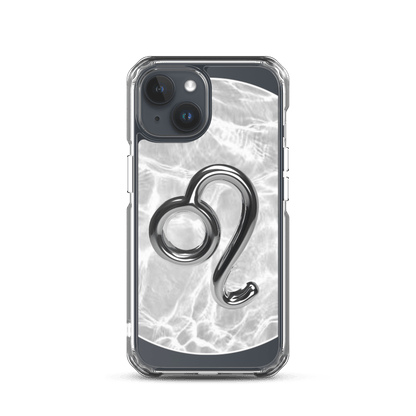 Zodiac Leo Magsafe clear iPhone case with metallic design on marble background