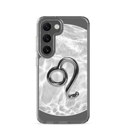 Zodiac Leo Samsung Phone Case with Ripple Marble design, featuring sleek Leo symbol in silver against a stylish background.