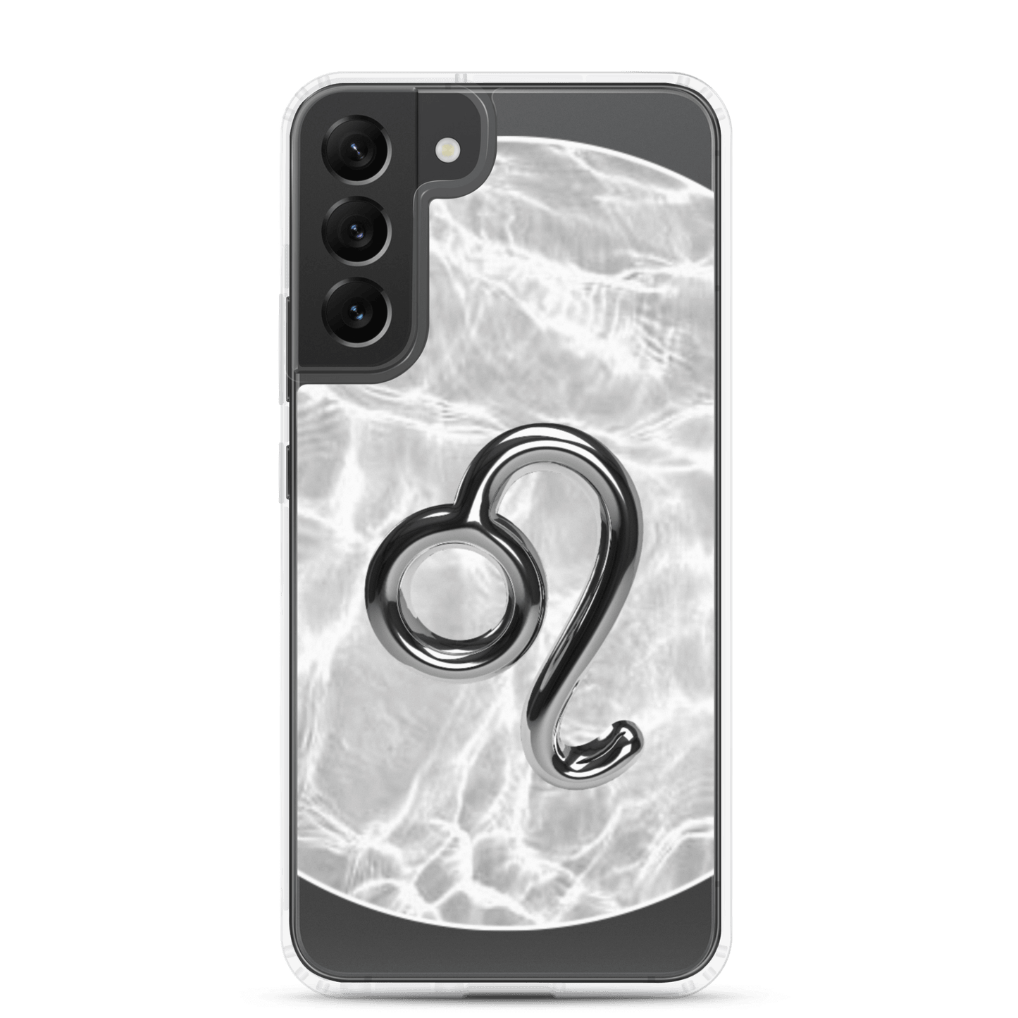 Zodiac Leo Samsung Phone Case with Ripple Marble design, showcasing a sleek lion symbol for style and protection.
