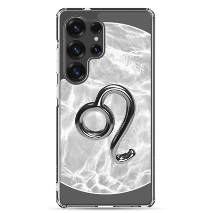 Zodiac Leo Samsung Phone Case featuring a ripple marble design and sleek lion symbol for vibrant protection.