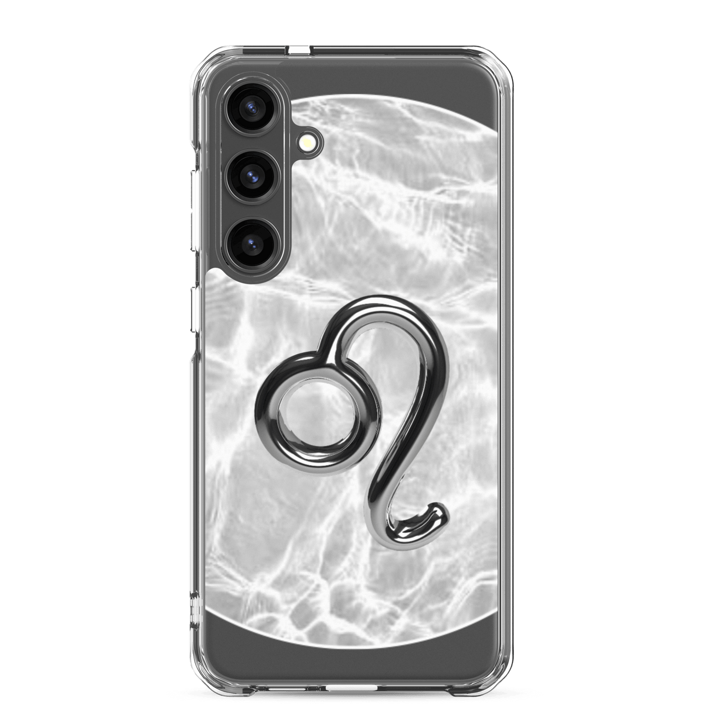 Zodiac Leo Samsung phone case with ripple marble design and bold lion symbol, protecting your device in style.