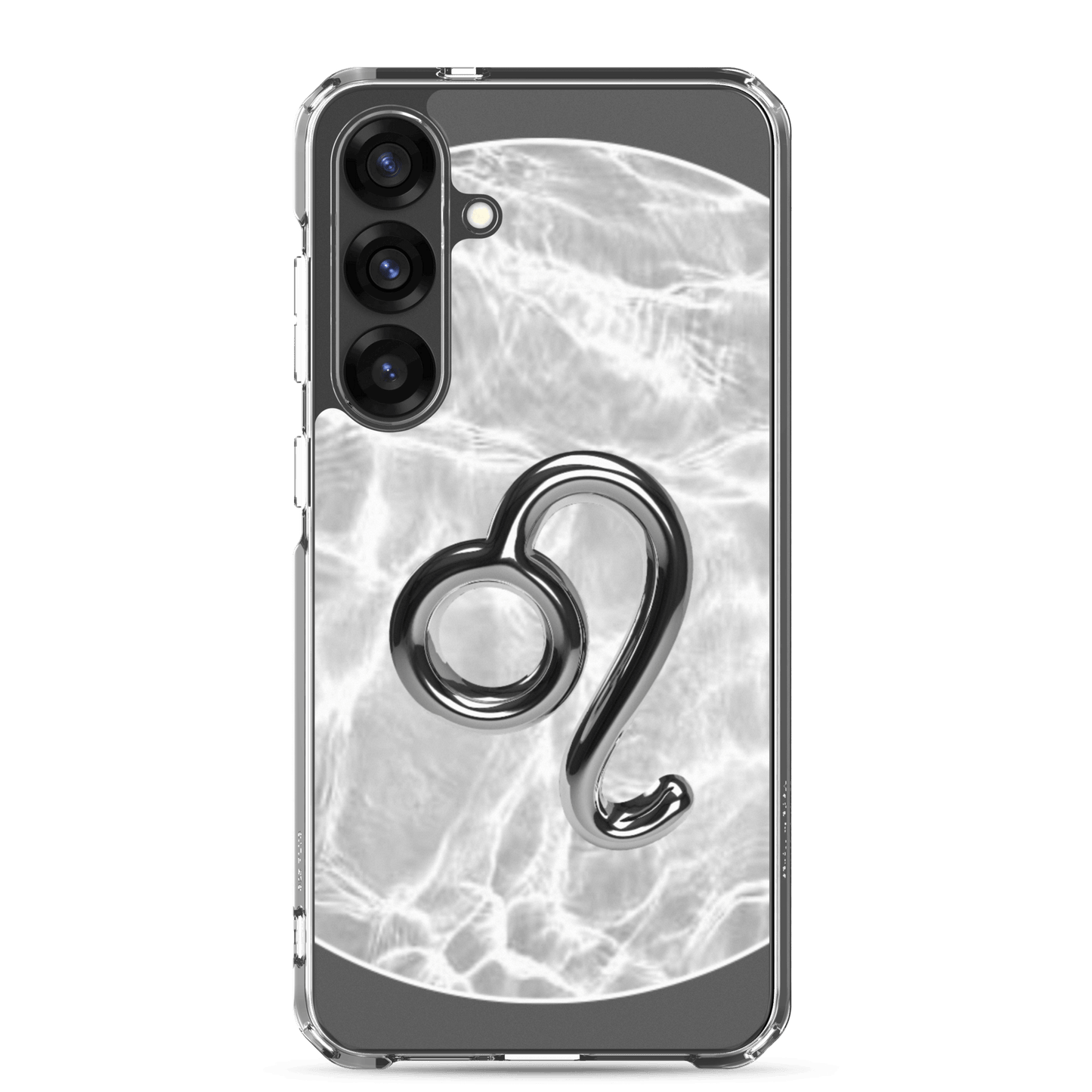Zodiac Leo Samsung phone case with ripple marble design, featuring a bold Leo symbol on a stylish background.