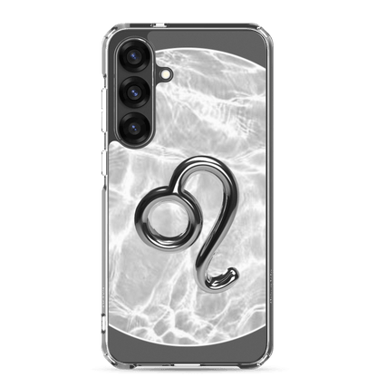 Zodiac Leo Samsung phone case with ripple marble design, featuring a bold Leo symbol on a stylish background.