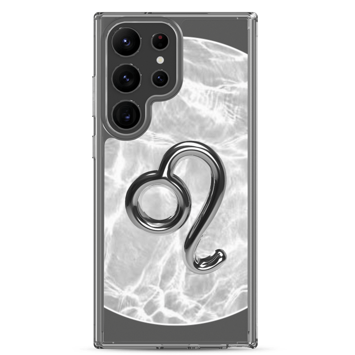Zodiac Leo Samsung Phone Case featuring Ripple Marble design, showcasing a sleek lion symbol against a shiny backdrop.