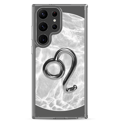 Zodiac Leo Samsung Phone Case featuring Ripple Marble design, showcasing a sleek lion symbol against a shiny backdrop.