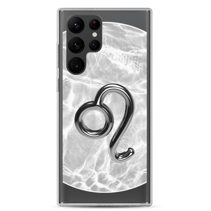 Zodiac Leo Samsung Phone Case featuring Ripple Marble design, showcasing a luxurious finish and vibrant lion symbol.