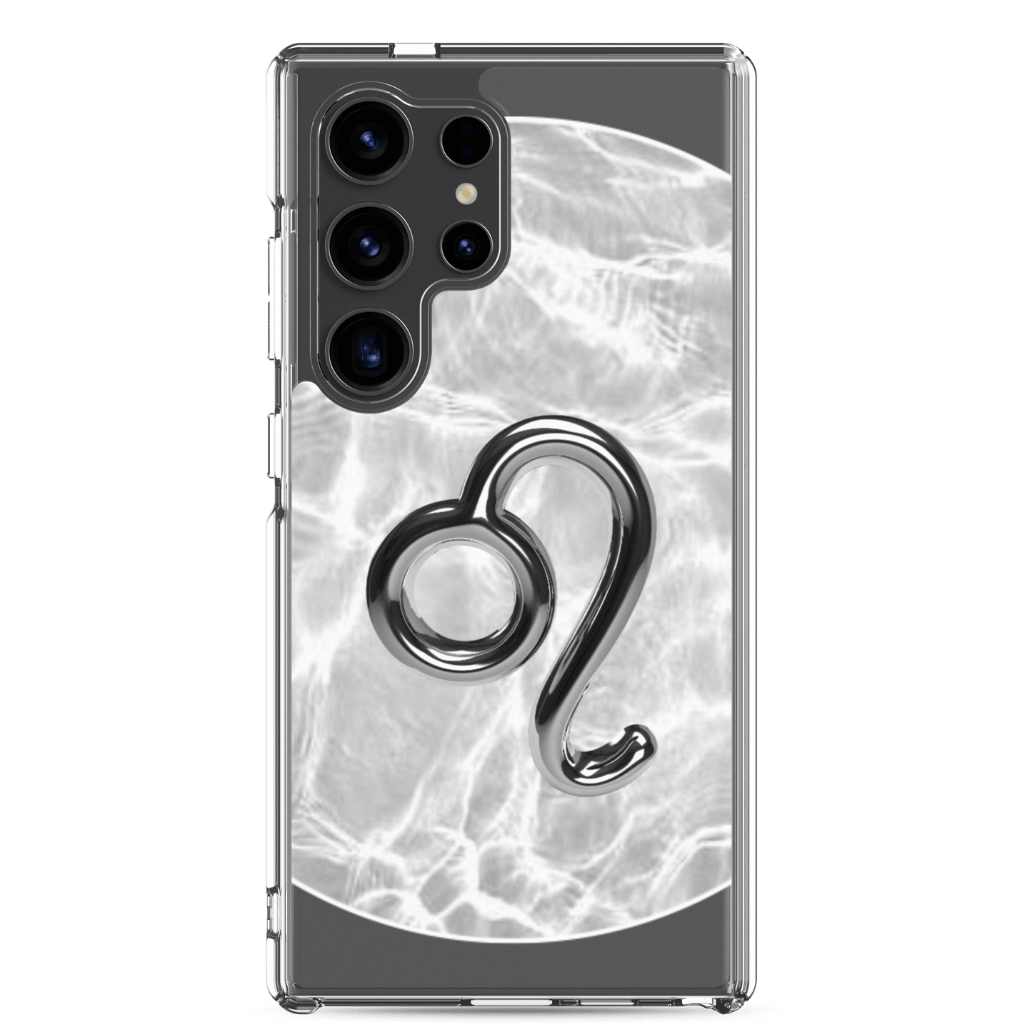 Zodiac Leo Samsung Phone Case in Ripple Marble design, featuring a sleek lion symbol and stylish fluid patterns.