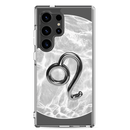 Zodiac Leo Samsung Phone Case in Ripple Marble design, featuring a sleek lion symbol and stylish fluid patterns.