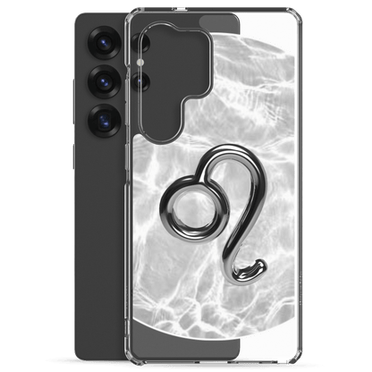 Zodiac Leo Samsung Phone Case in Ripple Marble style, showcasing a bold lion symbol on a sleek design.
