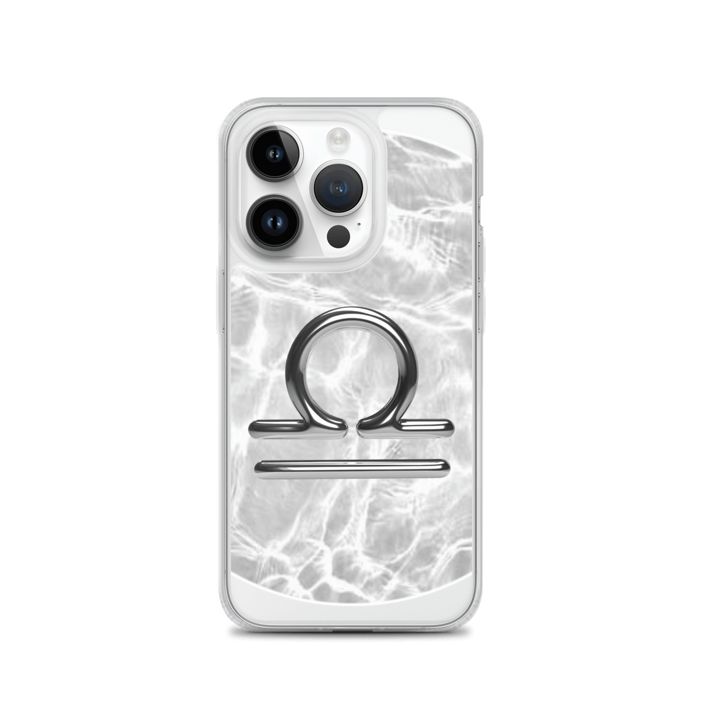Zodiac Libra MagSafe clear iPhone case with marble design and metallic symbol for cosmic style and phone protection.