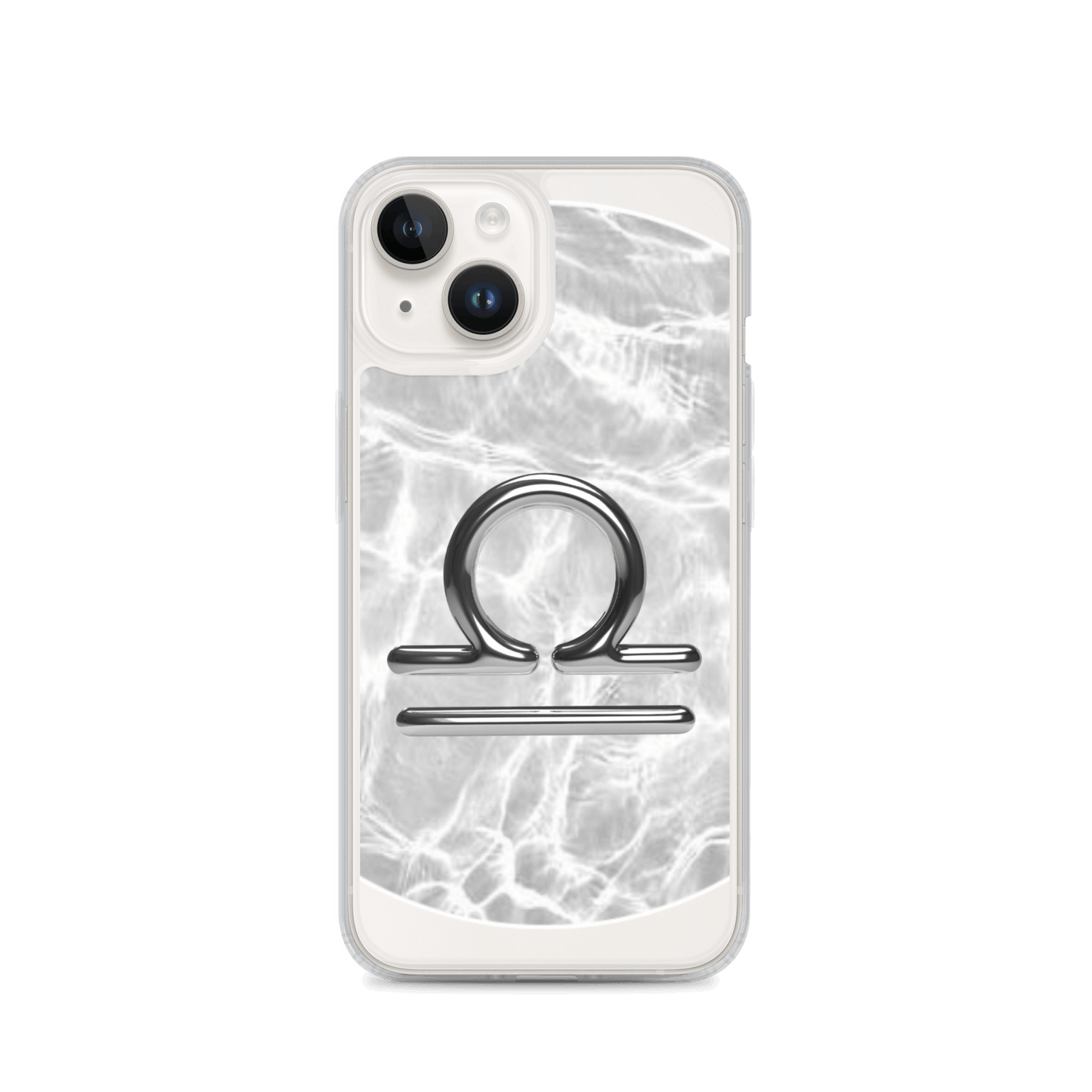 Zodiac Libra Magsafe clear iPhone case with marble metallic design, showcasing cosmic elegance and protection.