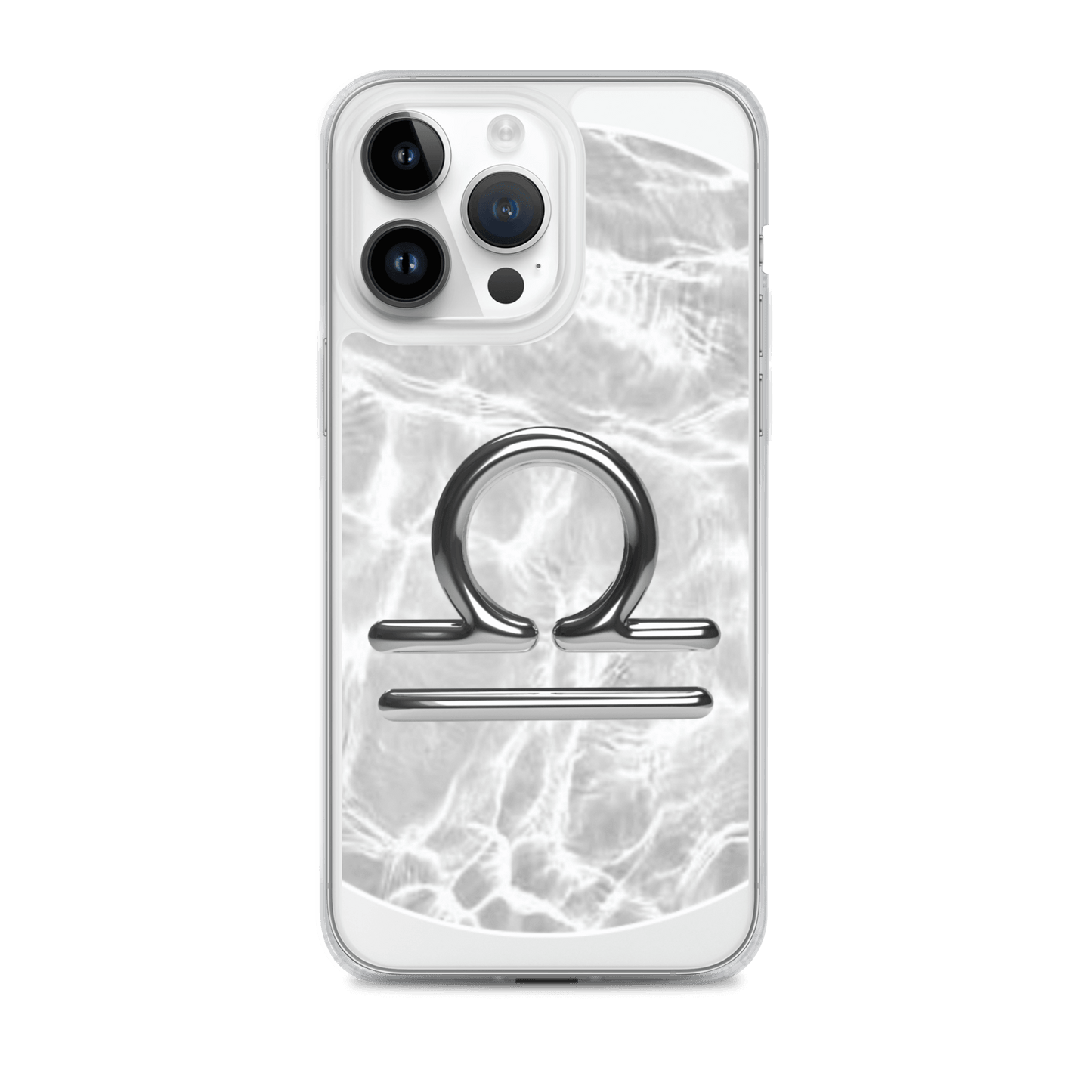Zodiac Libra Magsafe clear iPhone case with marble metallic design on a sleek background.