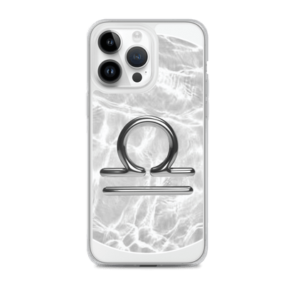 Zodiac Libra Magsafe clear iPhone case with marble metallic design on a sleek background.