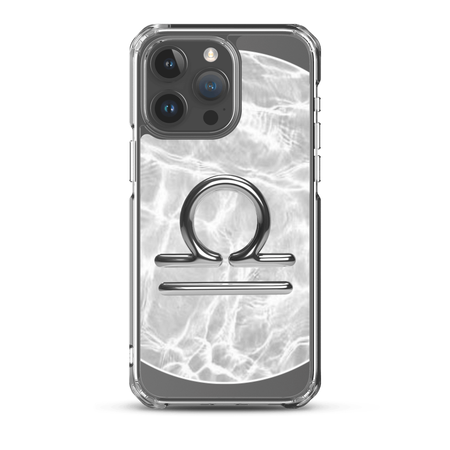 Zodiac Libra MagSafe clear iPhone case featuring marble metallic design and cosmic style protection.
