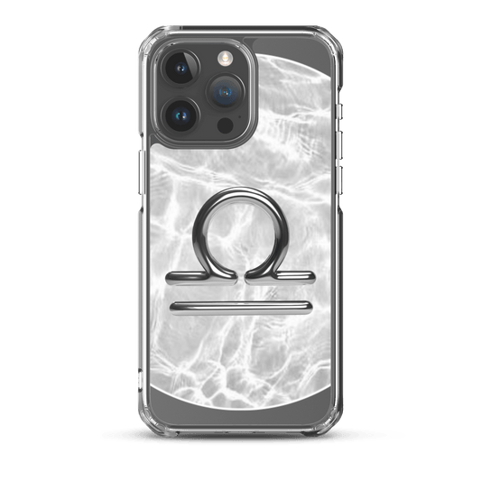 Zodiac Libra MagSafe clear iPhone case featuring marble metallic design and cosmic style protection.
