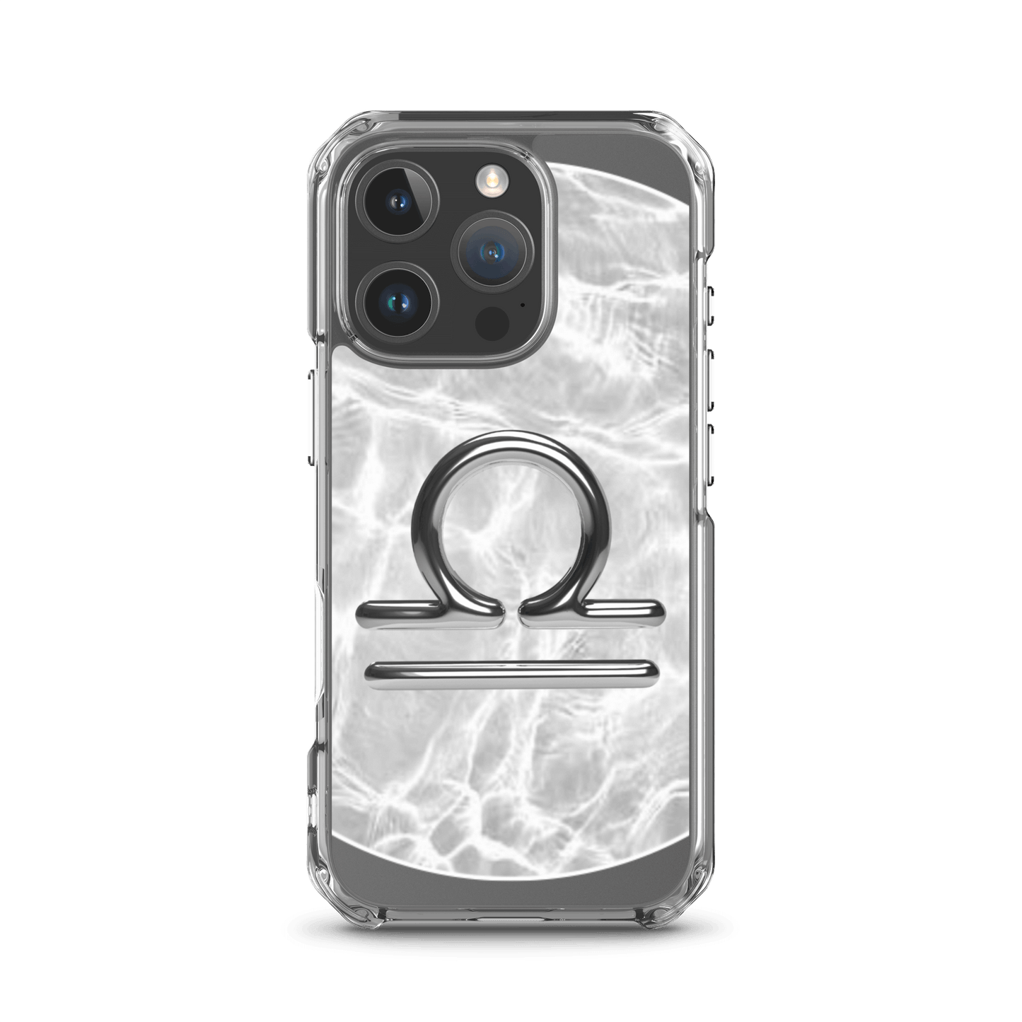 Zodiac Libra Magsafe clear case with marble metallic design for iPhone, blending style and protection.
