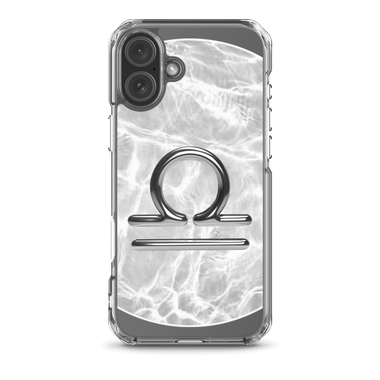 Zodiac Libra MagSafe clear iPhone case with marble metallic design, showcasing harmony and sleek protection.