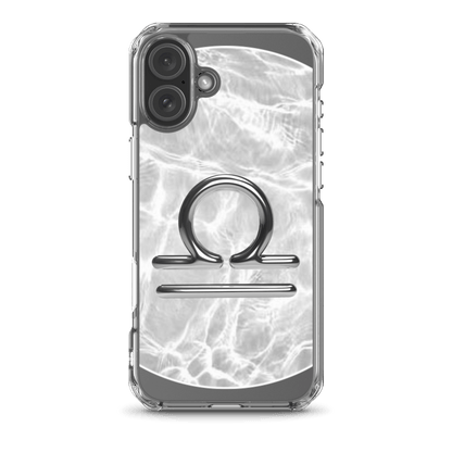 Zodiac Libra MagSafe clear iPhone case with marble metallic design, showcasing harmony and sleek protection.