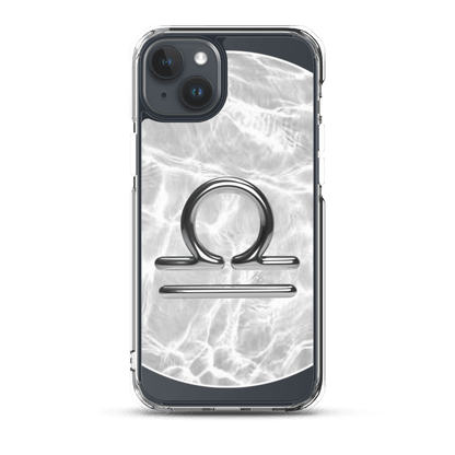 Zodiac Libra Magsafe clear iPhone case with metallic design on a marble background, embodying harmony and style.