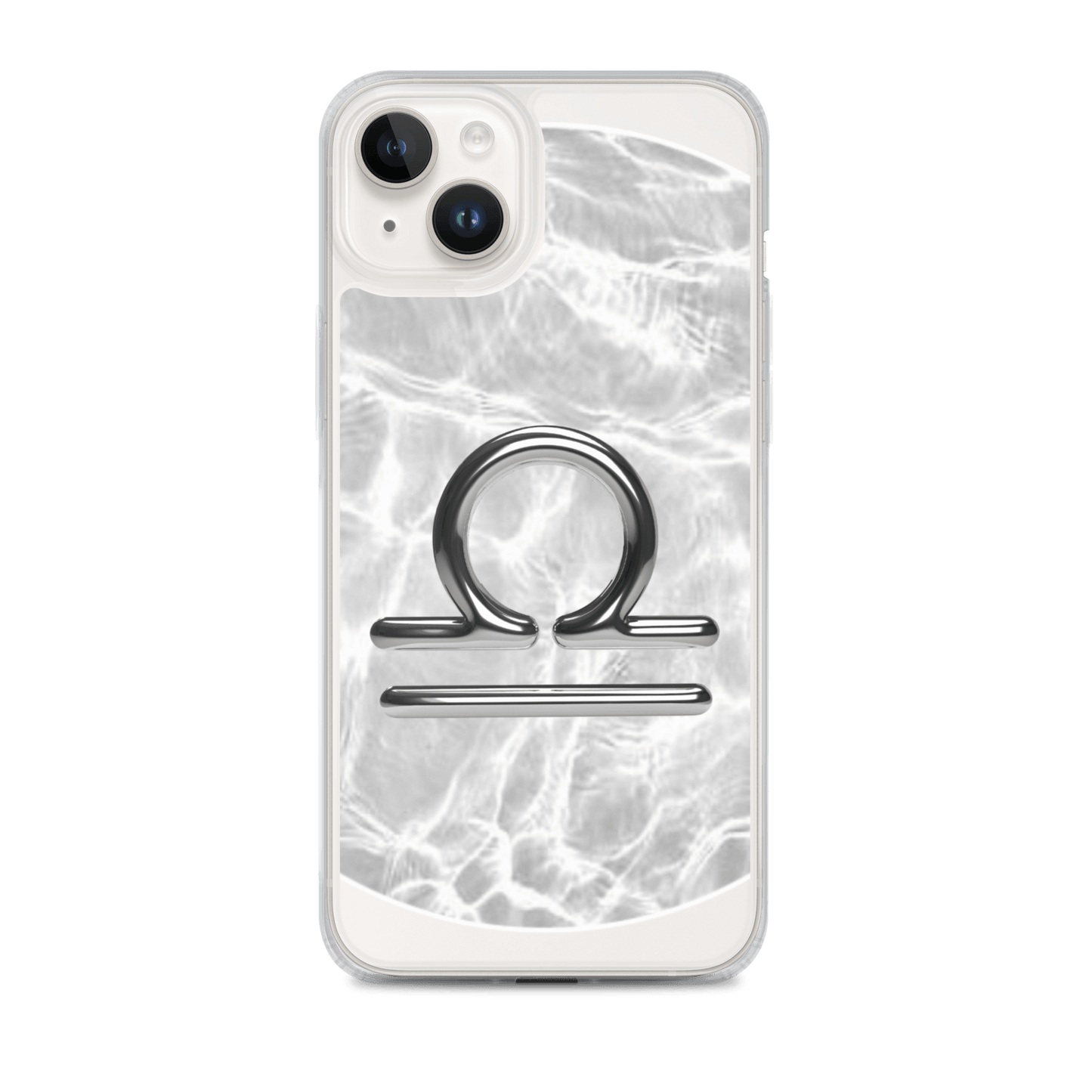 Zodiac Libra Magsafe clear iPhone case with marble metallic design, showcasing harmony and style.