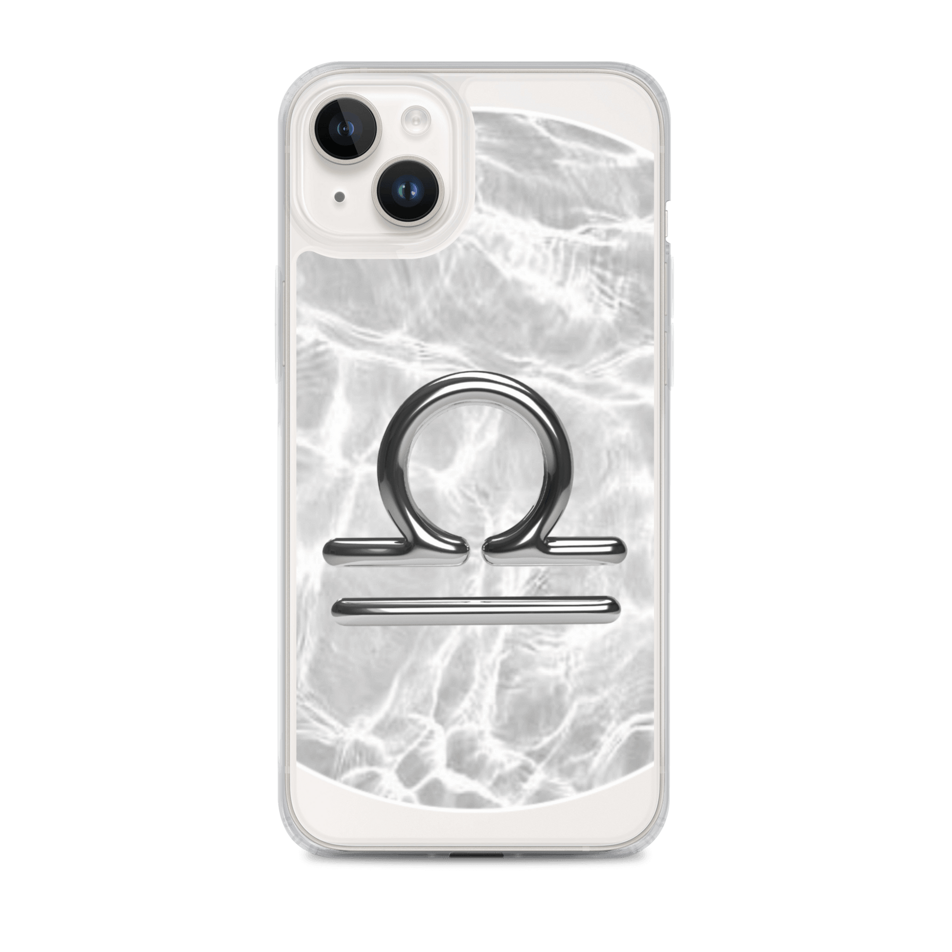 Zodiac Libra Magsafe clear iPhone case with marble metallic design, showcasing harmony and style.