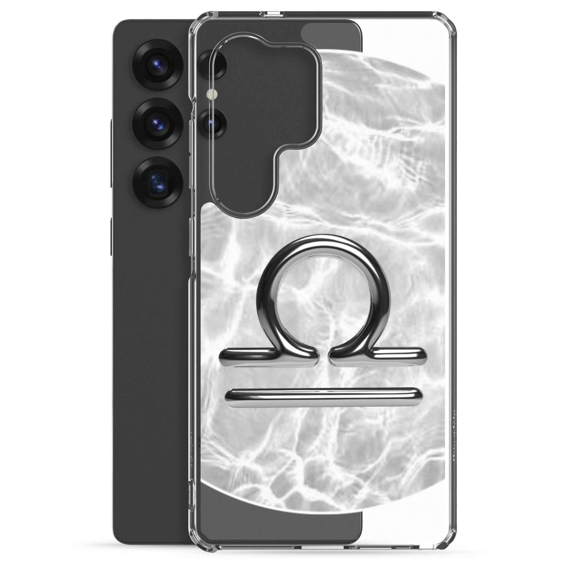 Zodiac Libra Samsung Phone Case with Ripple Marble design showcasing balanced scales and protective polycarbonate.