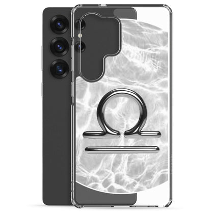 Zodiac Libra Samsung Phone Case with Ripple Marble design showcasing balanced scales and protective polycarbonate.