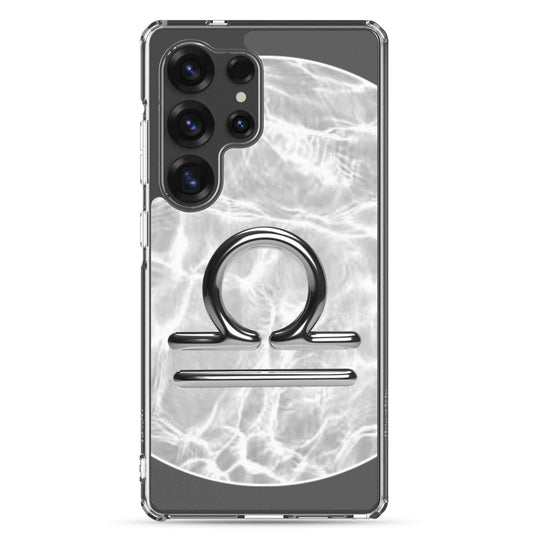Zodiac Libra Samsung Phone Case featuring Ripple Marble design, showcasing the Libra scales emblem.