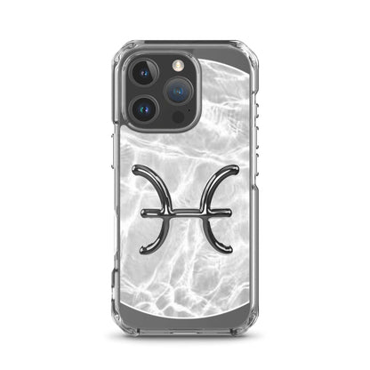 Zodiac Pisces Magsafe iPhone Case with marble design and metallic ripple for stylish protection.