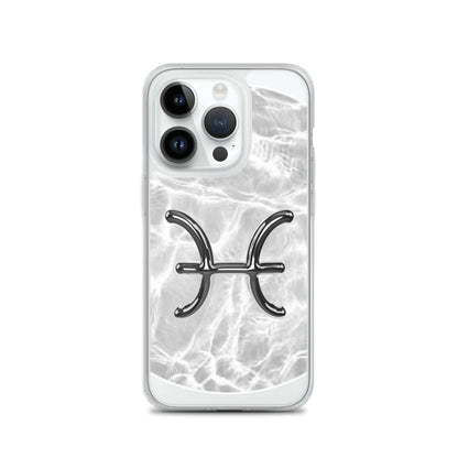 Zodiac Pisces MagSafe iPhone case with marble ripple design and metallic symbol