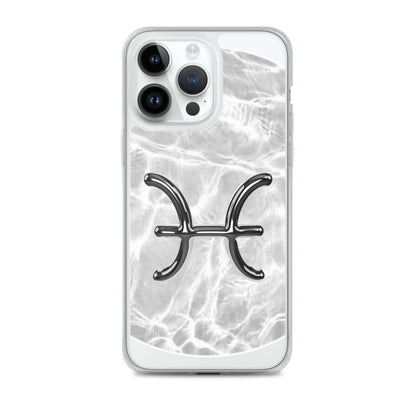 Zodiac Pisces MagSafe iPhone case in marble design with metallic ripple for cosmic style and protection.