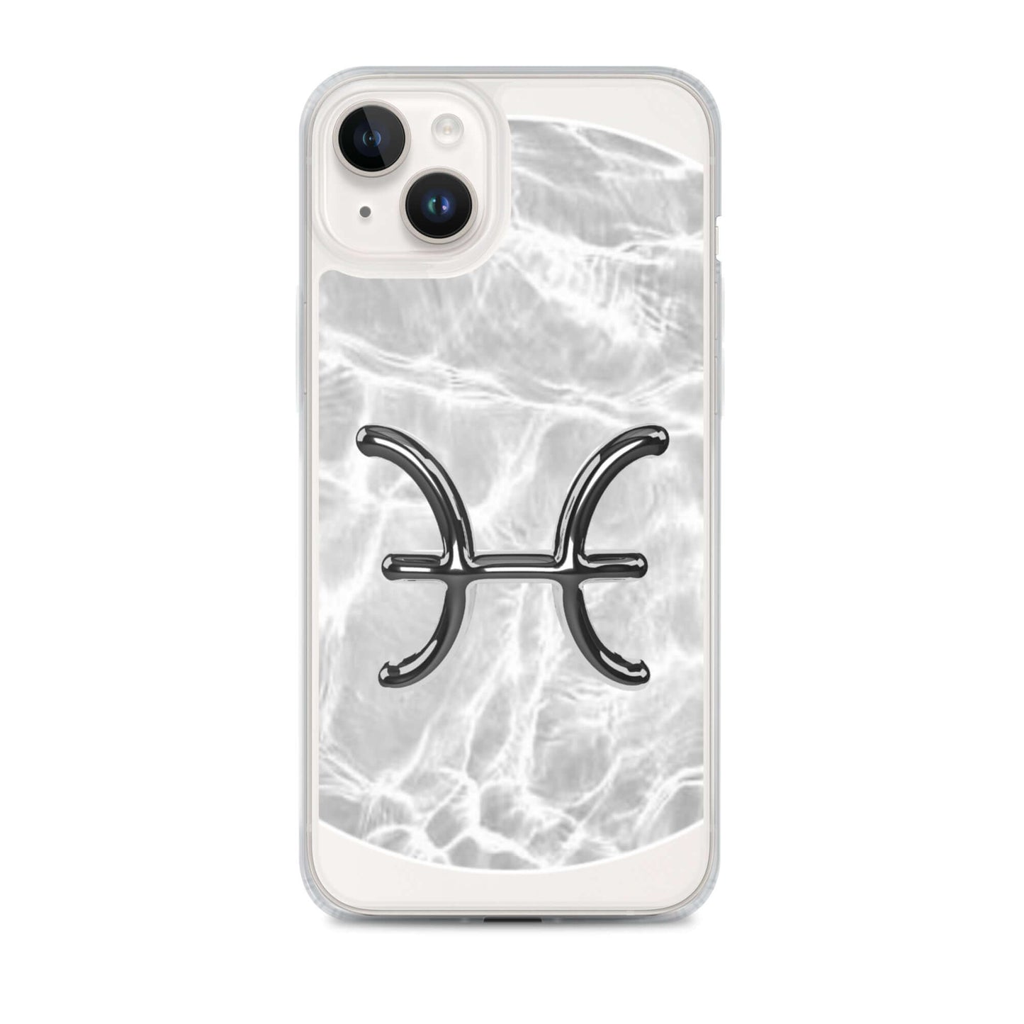 Zodiac Pisces Magsafe iPhone Case with sleek marble design and metallic ripple pattern.