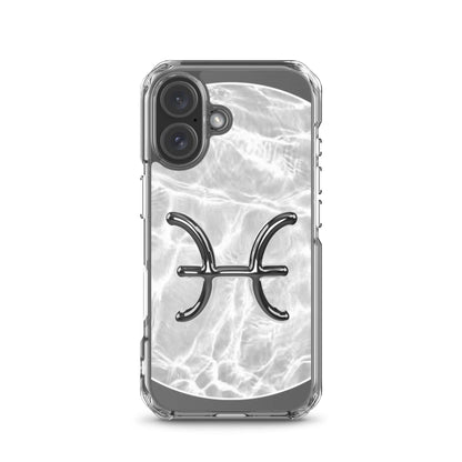 Zodiac Pisces MagSafe iPhone Case with marble design and metallic ripple for stylish protection.