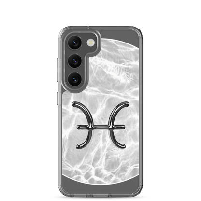 Zodiac Pisces Samsung Phone Case with Ripple Marble design and transparent sides for protection.