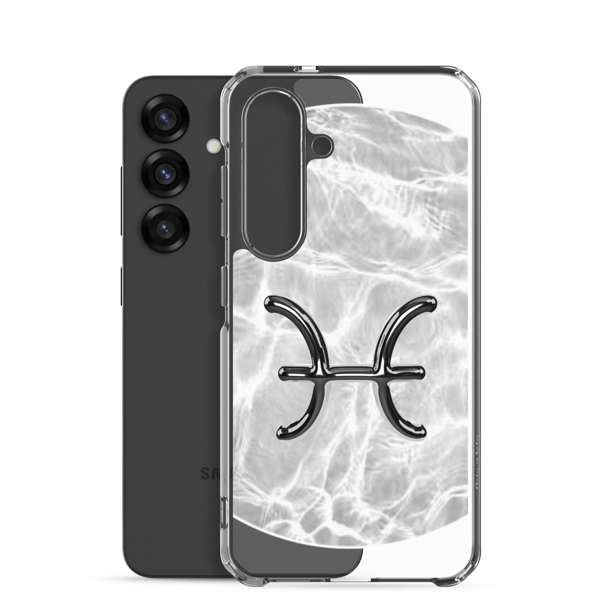 Zodiac Pisces Samsung Phone Case with Ripple Marble design, showcasing the emblematic twin fish symbol and elegant protection.