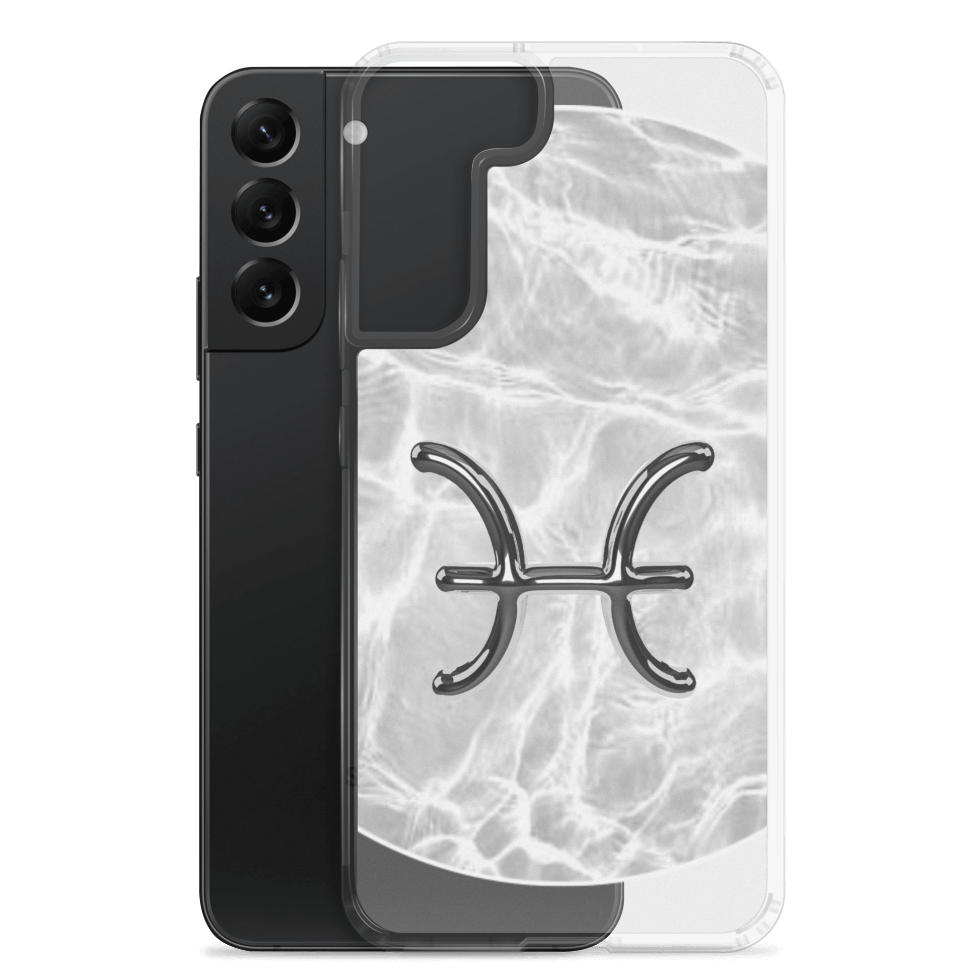 Zodiac Pisces Samsung Phone Case with Ripple Marble design and transparent flexible sides for stylish protection.