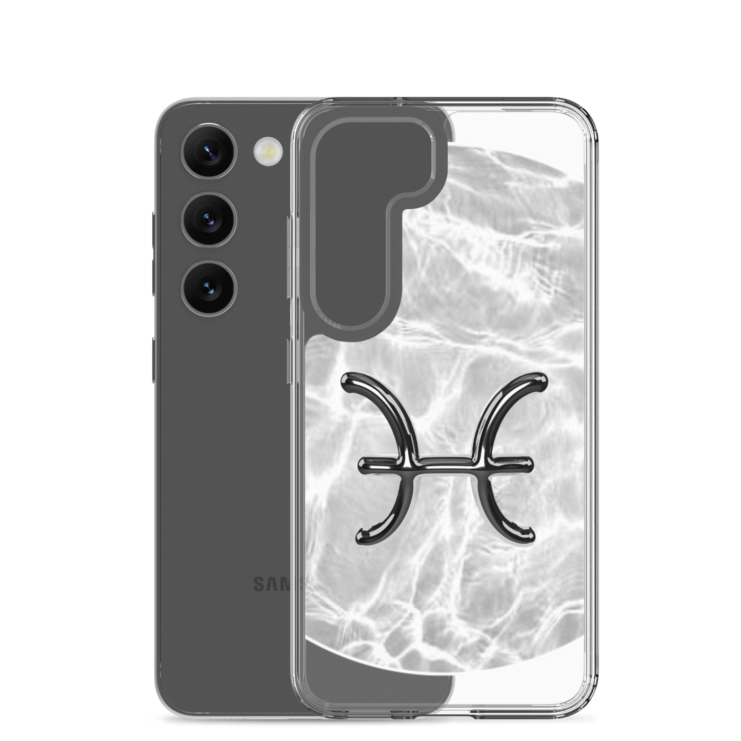 Zodiac Pisces Samsung Phone Case featuring Ripple Marble design with an elegant fish symbol, offering stylish protection.
