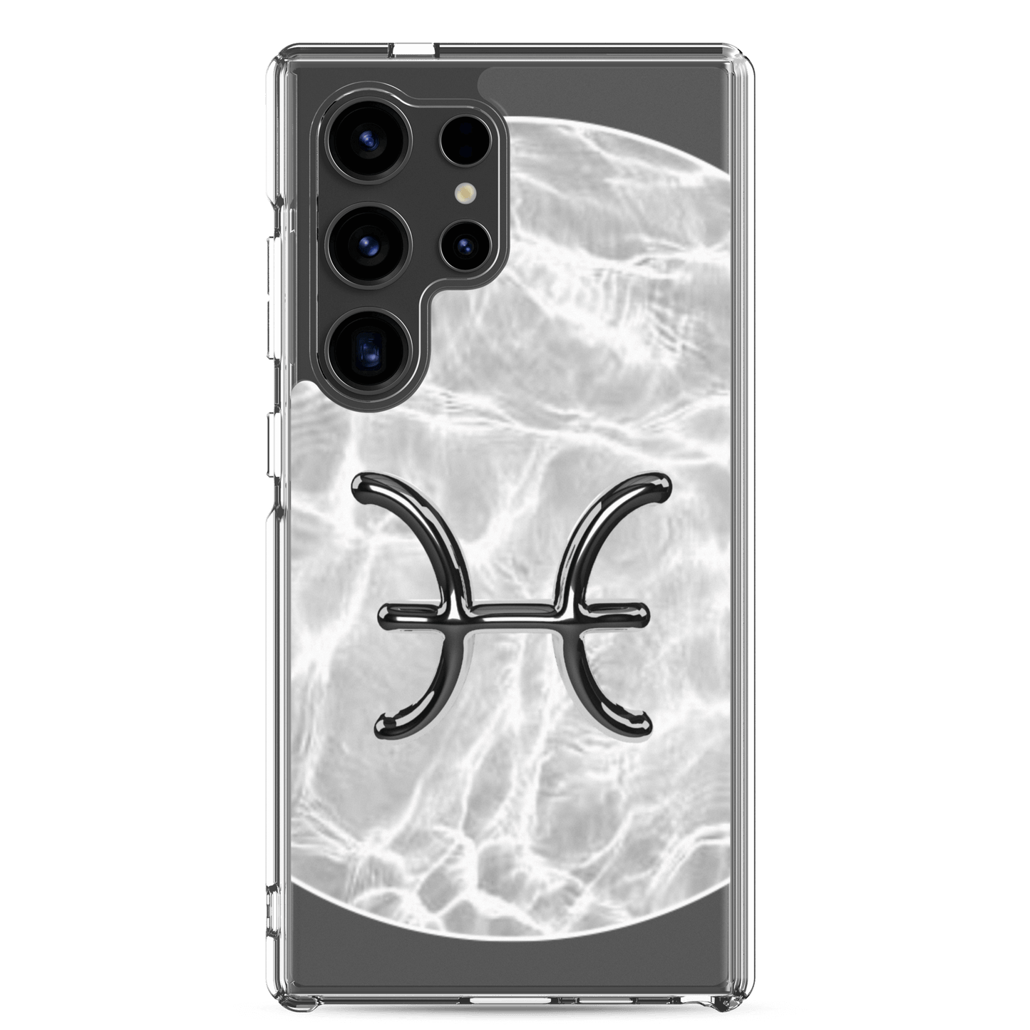 Zodiac Pisces Samsung phone case with ripple marble finish, showcasing fluid design and protective polycarbonate.