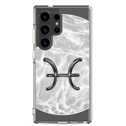 Zodiac Pisces Samsung phone case with ripple marble finish, showcasing fluid design and protective polycarbonate.