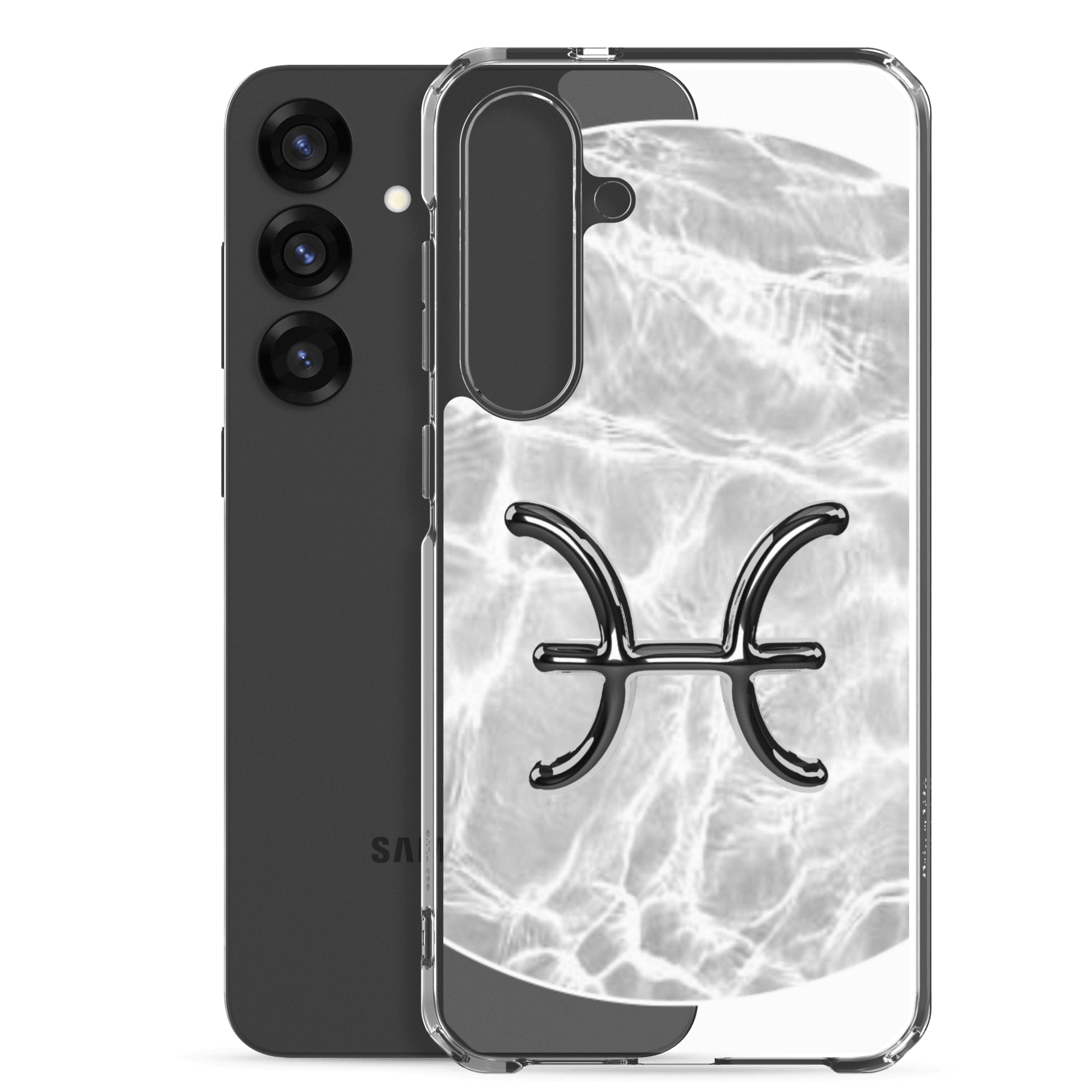 Zodiac Pisces Samsung phone case showcasing ripple marble design with the Pisces symbol for style and protection.