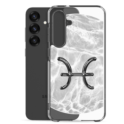 Zodiac Pisces Samsung phone case showcasing ripple marble design with the Pisces symbol for style and protection.