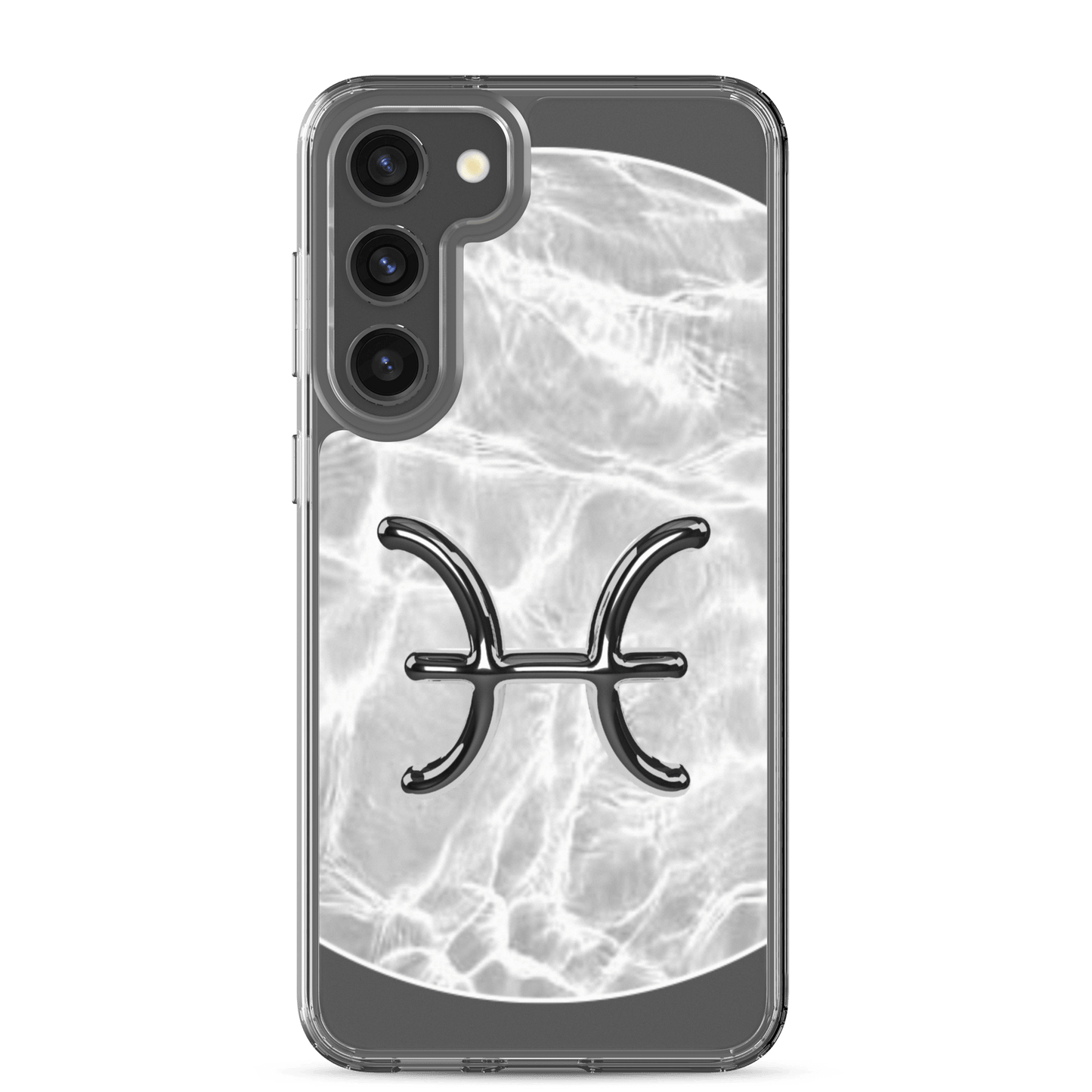 Zodiac Pisces Samsung Phone Case with Ripple Marble design showcasing the Pisces symbol in a fluid, ethereal style.