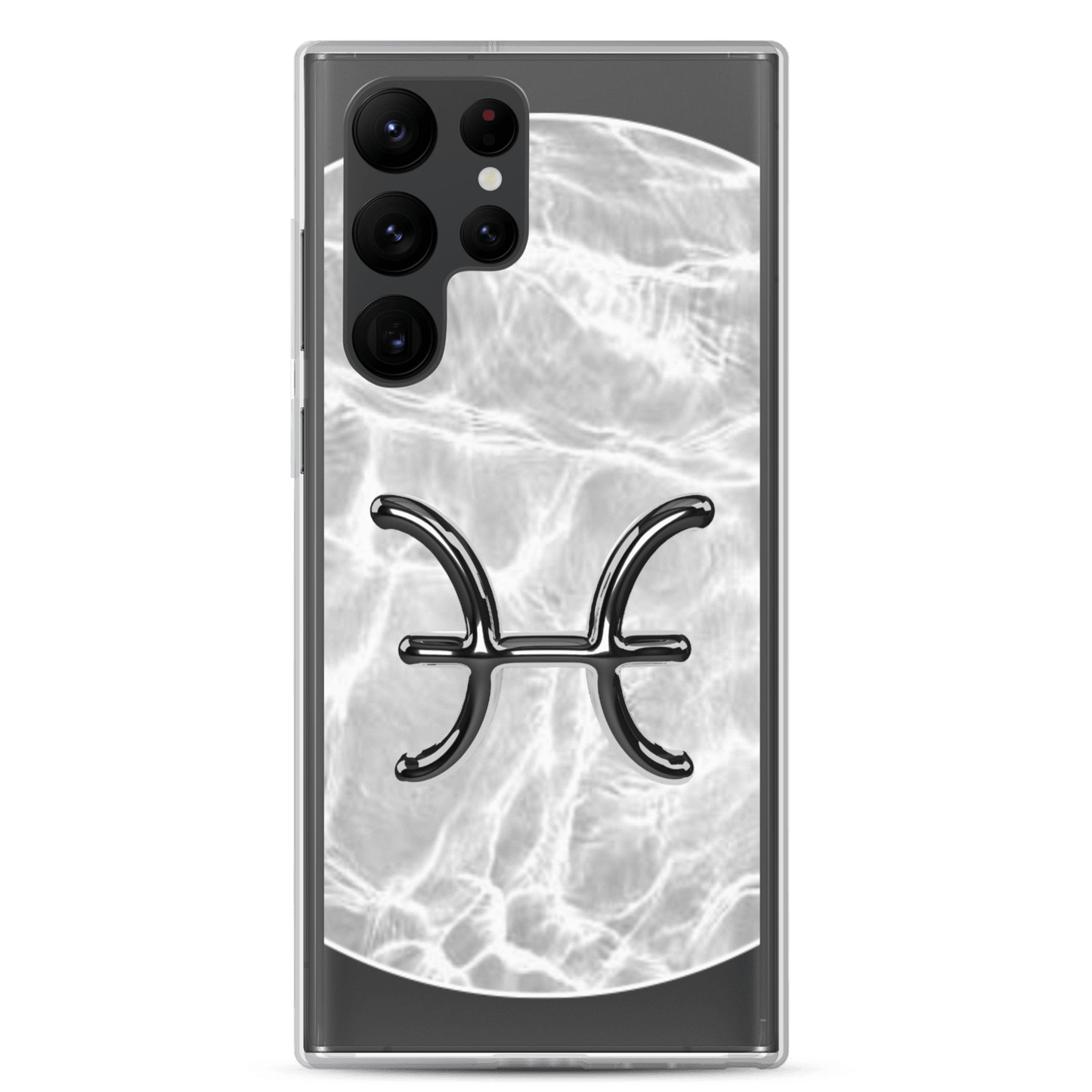 Zodiac Pisces Samsung phone case featuring a Ripple Marble design and sleek fish symbol for stylish protection.