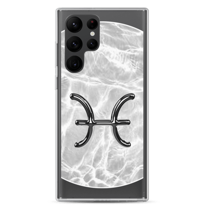 Zodiac Pisces Samsung phone case featuring a Ripple Marble design and sleek fish symbol for stylish protection.