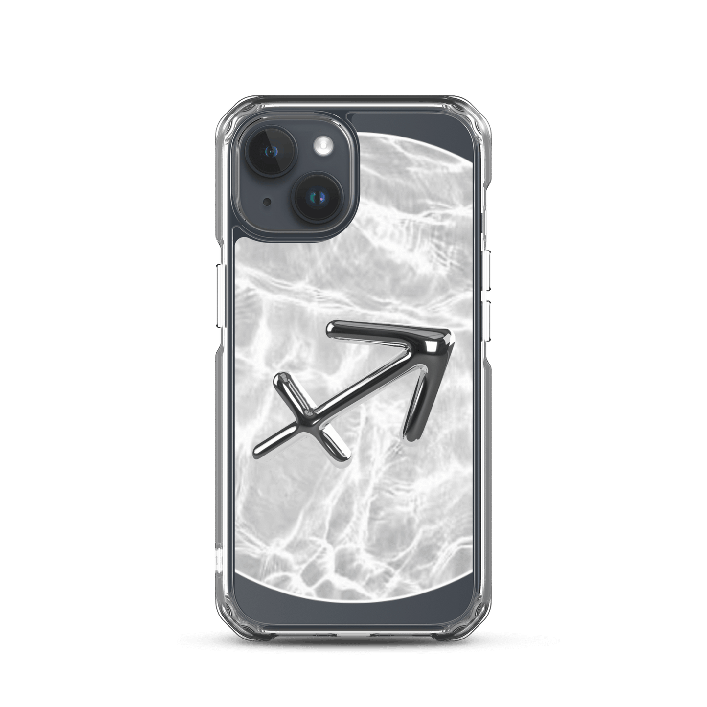 Sagittarius Magsafe clear iPhone case with metallic design and marble pattern, showcasing cosmic style and protection.
