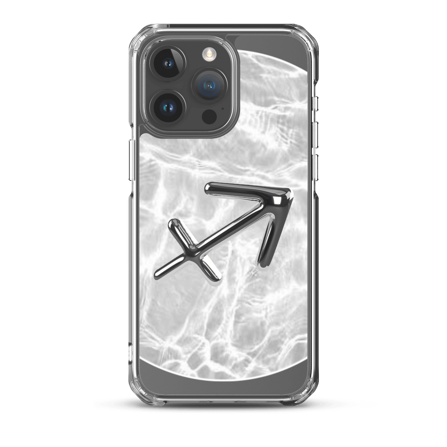 Zodiac Sagittarius clear iPhone case with marble effect and metallic design for style and protection.
