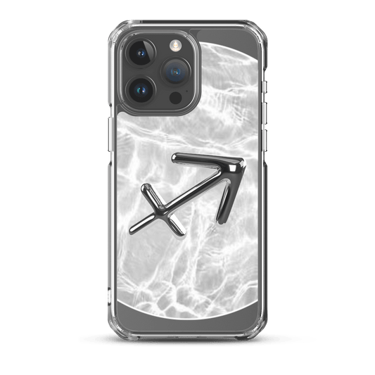 Zodiac Sagittarius clear iPhone case with marble effect and metallic design for style and protection.