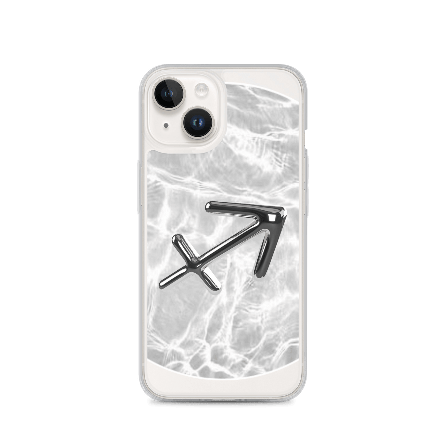 Zodiac Sagittarius Magsafe clear iPhone case with metallic design on marble pattern, offering stylish protection.