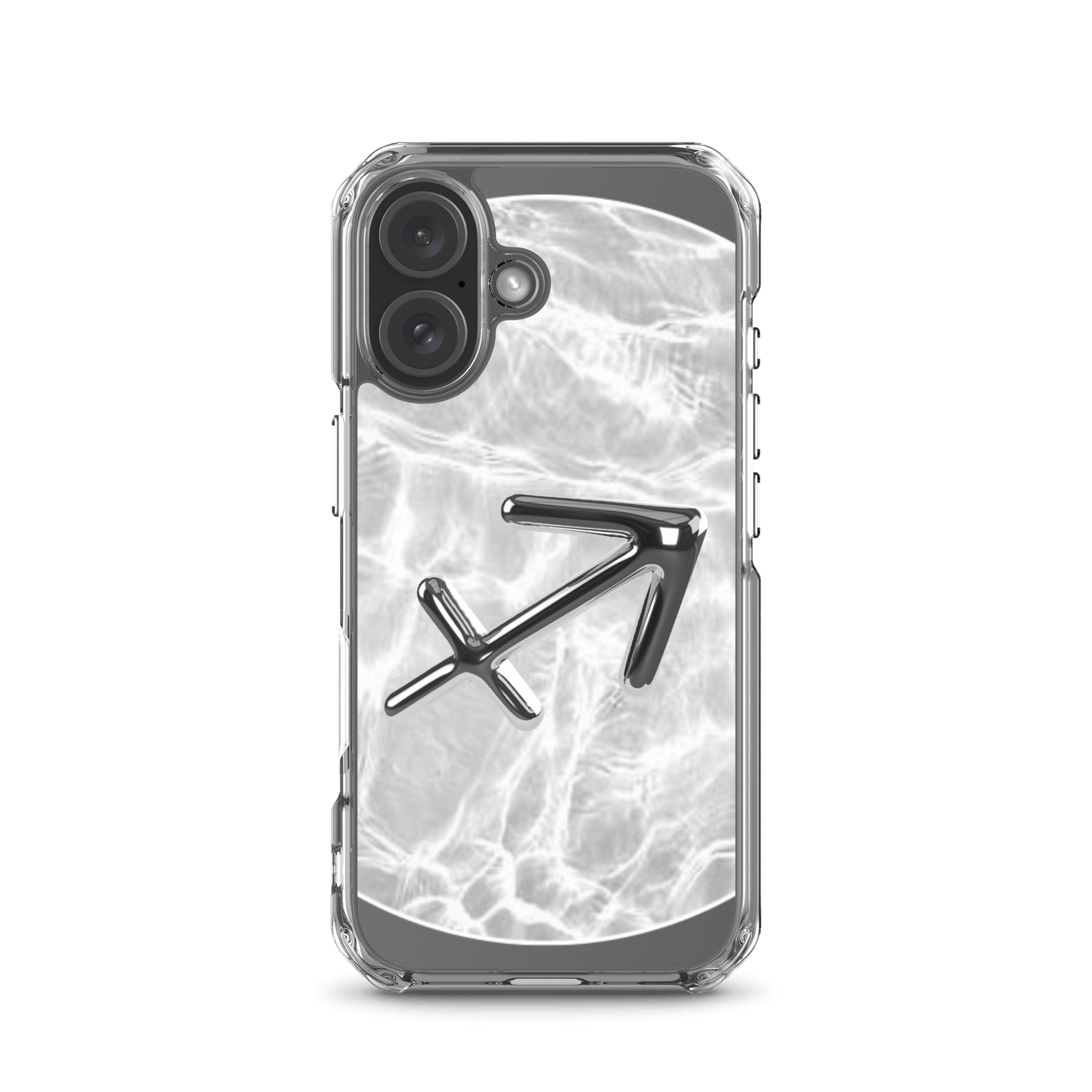 Zodiac Sagittarius clear iPhone case with marble metallic design, showcasing cosmic style and sleek protection.
