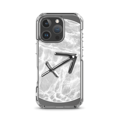 Sagittarius Magsafe clear iPhone case with metallic design over marble finish, blending style and protection.